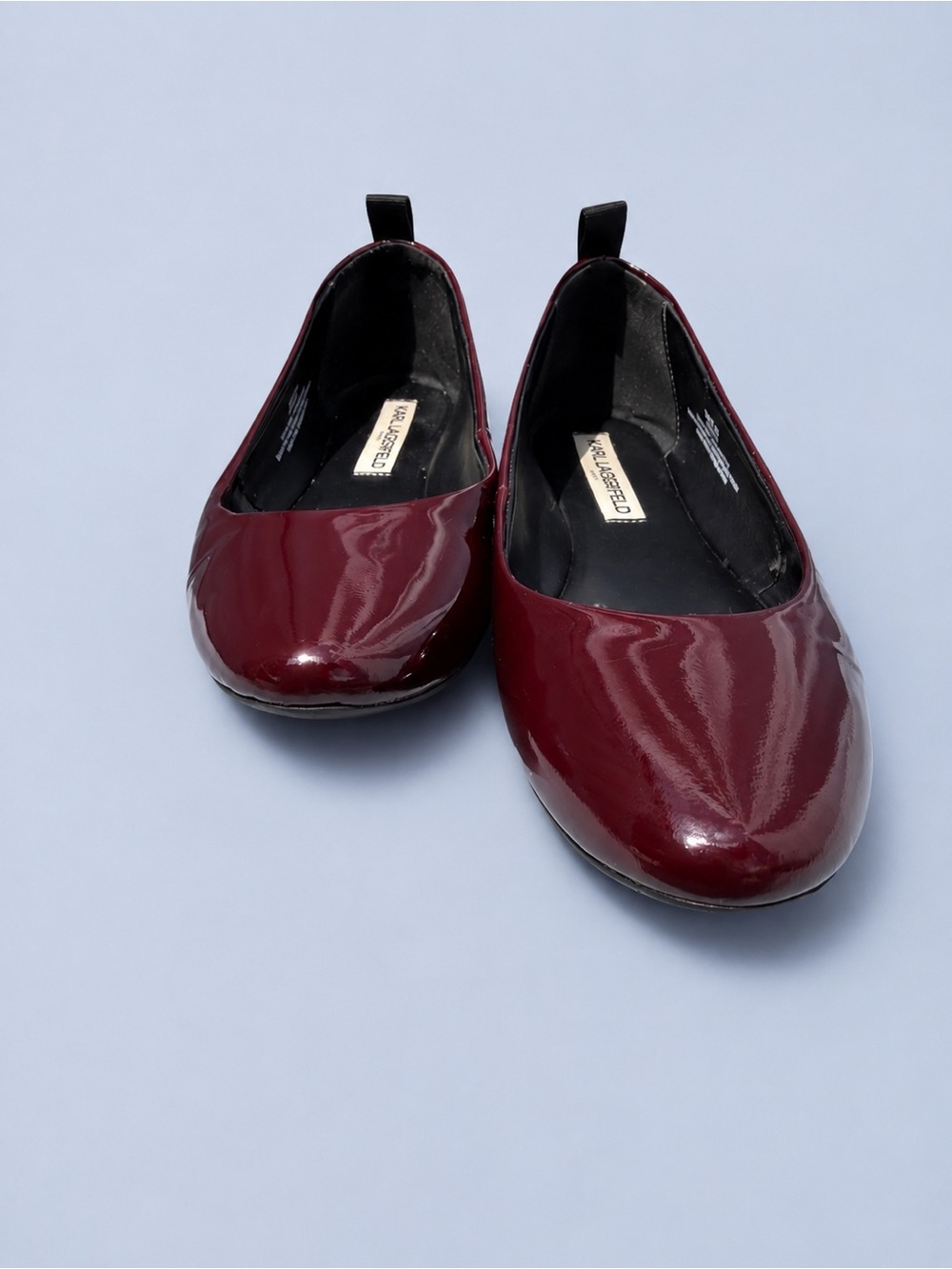 Karl Lagerfeld Paris Vada Flats Burgundy Patent Leather Pointed Toe Size 7 - Picture 3 of 11